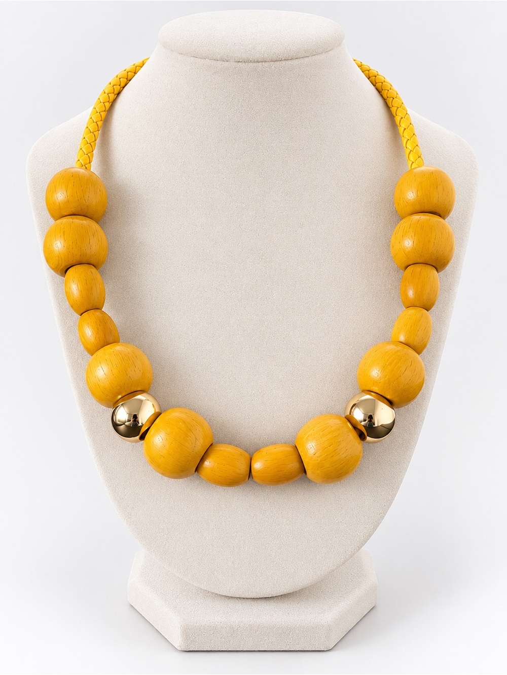 Nocturne Mustard Yellow Wood Bead Statement Necklace